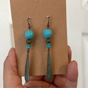 Turquoise and Bronze Dangle Earrings